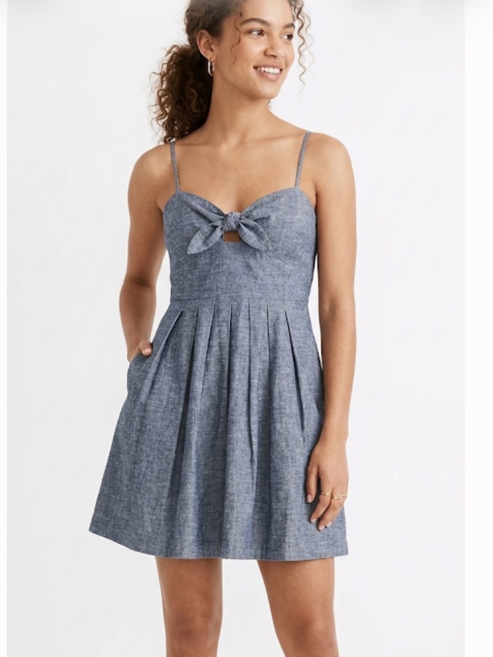 Madewell Chambray spaghetti straps tie front cutout dress size 2